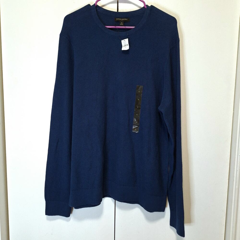 Banana Republic Mens Honeycomb Sweater Artic Ocean Combed Cotton Crew Neck XL